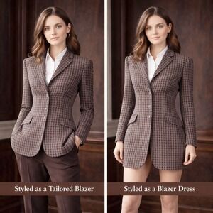 Vintage Y2K Citi by Yansi Fugel Blazer Womens 4 Brown Houndstooth Wool Blend